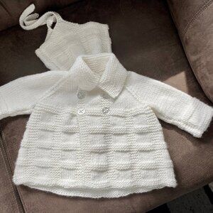 New Girls Baby Handknit Handmade Easter Lurex Cardigan Sweater Hat Set  3/9m